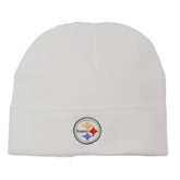 Pittsburgh Steelers Officially Licensed NFL Team Logo Cuff-less White Fleece Beanie, Winter Hat